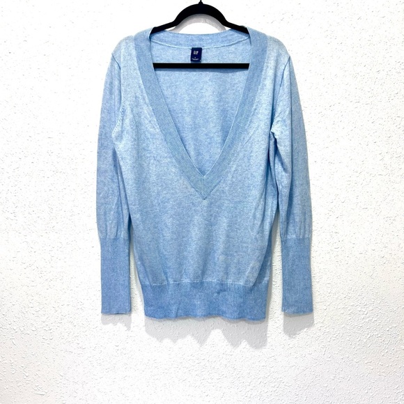 Light Blue cashmere cotton V-Neck Women's Sweater L - Picture 1 of 6